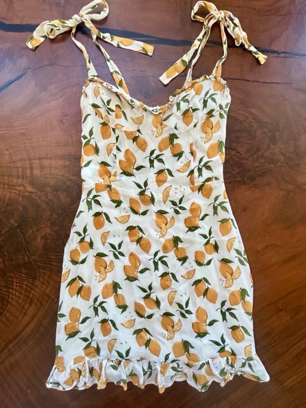 Reformation White Mini Dress with Orange Lemon Print